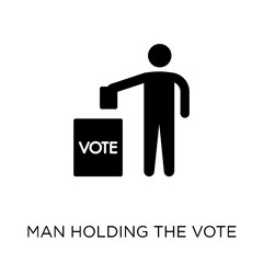 Man holding the vote paper on the box icon. Man holding the vote paper on the box symbol design from Political collection.