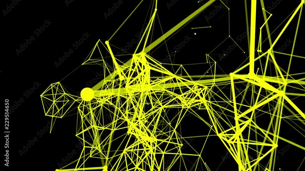 Poster yellow particles are moving slowly against a dark background. abstract animation. 3d rendering