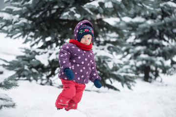 Fototapeta na wymiar Little girl walks in the winter in the park