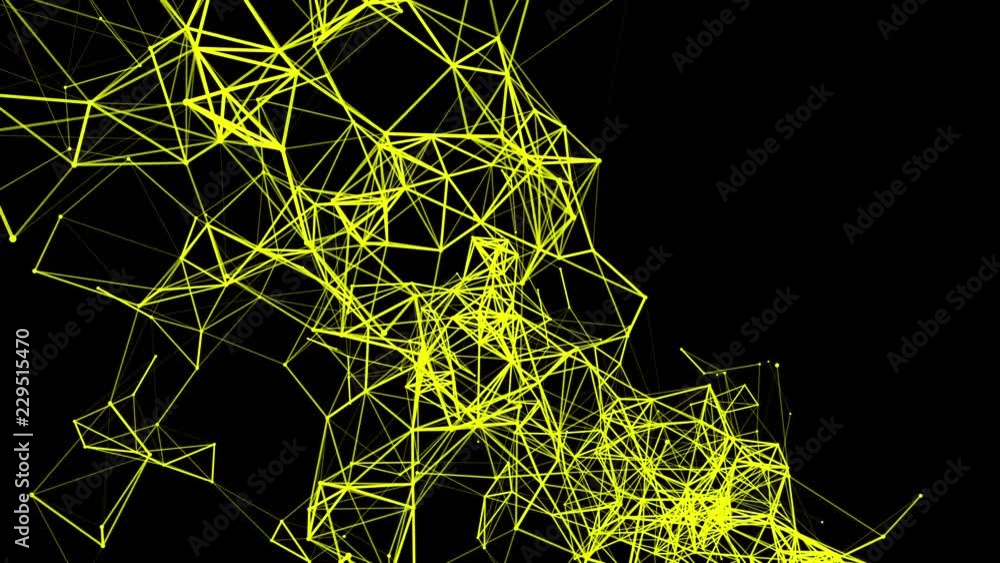 Poster yellow particles are moving slowly against a dark background. abstract animation. 3d rendering