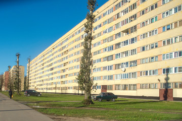 Russia. Saint-Petersburg. Long multi-storey house, built during the Soviet Union. But people and now in it live