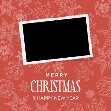 Christmas and winter background with photo, blank frame. Vector template with picture to insert