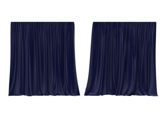 Blue silk curtain isolated on white background. 3d render,