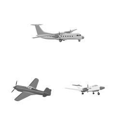 Vector design of plane and transport sign. Collection of plane and sky stock vector illustration.