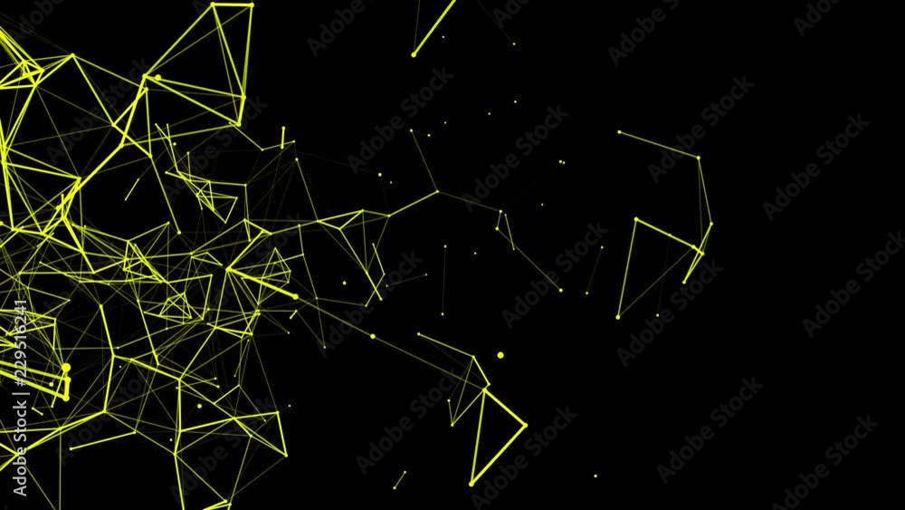 Poster yellow particles are moving slowly against a dark background. abstract animation. 3d rendering