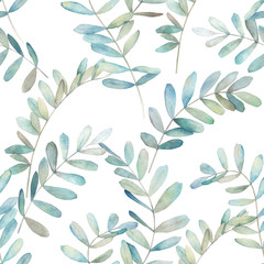 Fototapeta premium Watercolor seamless pattern with eucalyptus branches . Hand drawn illustration