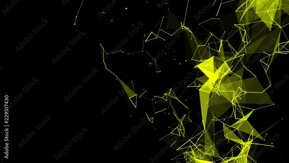 Poster yellow particles are moving slowly against a dark background. abstract animation. 3d rendering