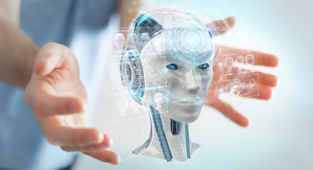 Businessman using digital artificial intelligence interface 3D rendering