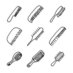 comb icons set. hand drawing object in isolation