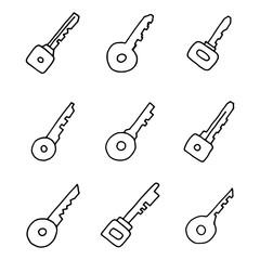 keys for door lock icons set. hand drawings objects in isolation