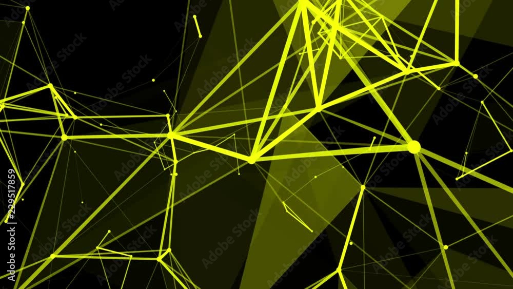 Poster yellow particles are moving slowly against a dark background. abstract animation. 3d rendering