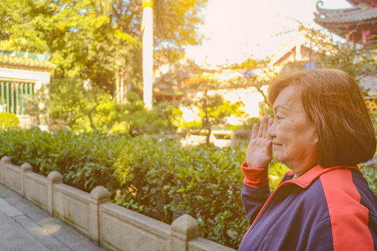 Senior Asian Tourist Women Walking While Say 