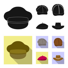 Vector design of headgear and cap sign. Set of headgear and accessory vector icon for stock.