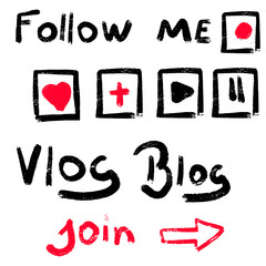 Stickers set for media blog content. Vector hand drawn illustration design.For bloggind, blog cover, vlog design, post