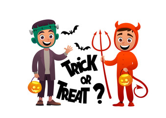Cartoon children monster and devil costume trick or treat background