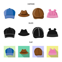 Vector design of headgear and cap sign. Set of headgear and accessory stock vector illustration.