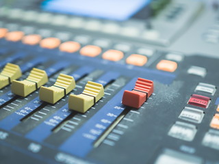 Close up of digital mixing console for recording studio