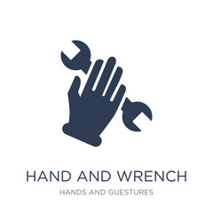 Hand and Wrench icon. Trendy flat vector Hand and Wrench icon on white background from Hands and guestures collection