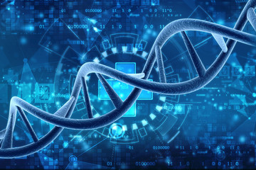 3d render of dna structure in medical technology background