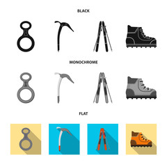 Vector design of mountaineering and peak sign. Set of mountaineering and camp vector icon for stock.