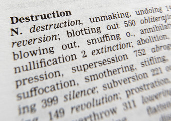 THESAURUS PAGE SHOWING DEFINITION OF WORD DESTRUCTION