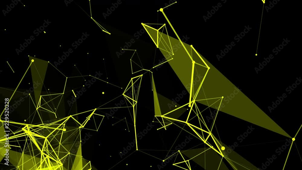 Poster yellow particles are moving slowly against a dark background. abstract animation. 3d rendering