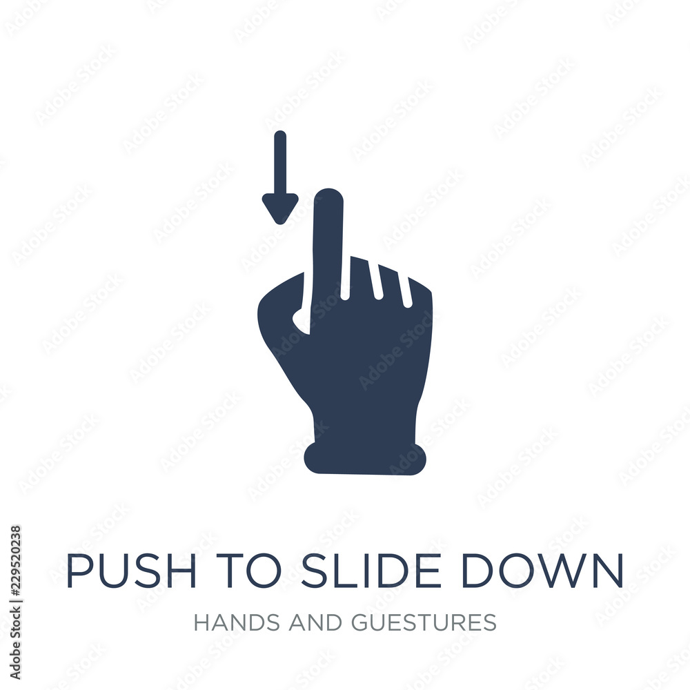 Poster push to slide down icon. trendy flat vector push to slide down icon on white background from hands a