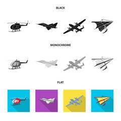 Vector design of plane and transport logo. Collection of plane and sky stock symbol for web.