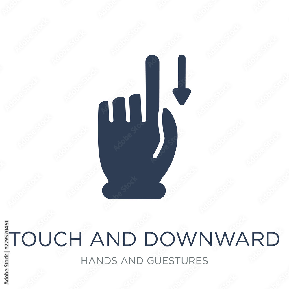 Poster touch and downward sliding gesture icon. trendy flat vector touch and downward sliding gesture icon 