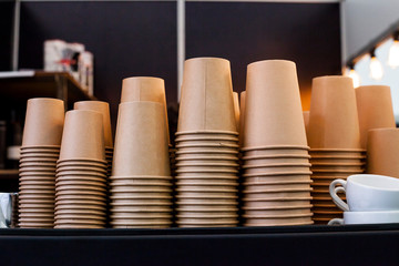 Stack of disposable coffee cup