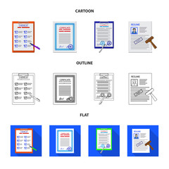 Vector illustration of form and document icon. Set of form and mark stock vector illustration.