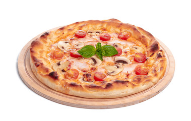 Tasty pizza is isolated on white background