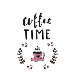 Hand drawn poster about coffee. Hand written lettering design illustration and clipart