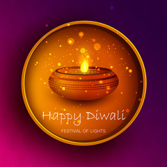 Decorated Diya on Happy Diwali night celebrating holiday of India