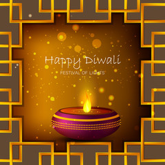 Decorated Diya on Happy Diwali night celebrating holiday of India