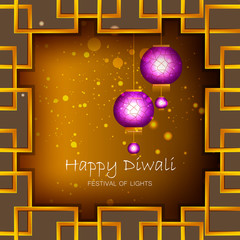 Hanging Lamp on Happy Diwali night celebrating holiday of India