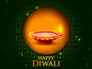 Decorated Diya on Happy Diwali night celebrating holiday of India