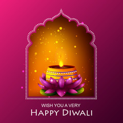 Decorated Diya on Happy Diwali night celebrating holiday of India