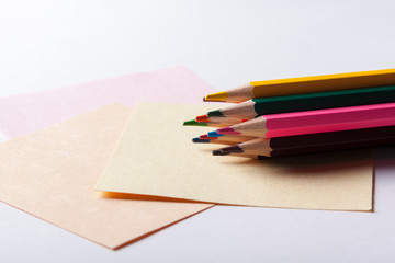 Arrangement of colorful pencils close up