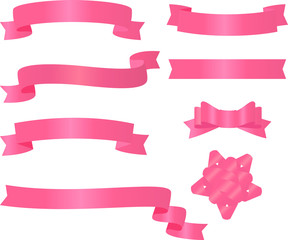 ピンクのリボンのイラストセット