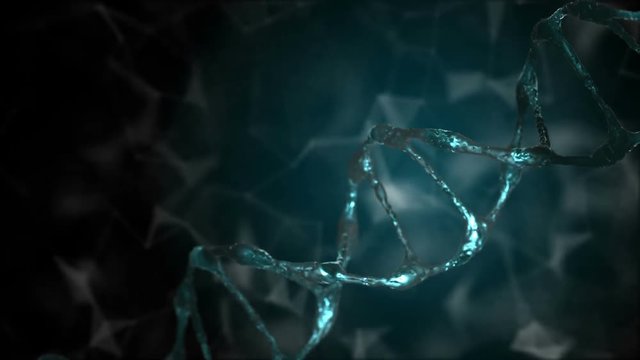 Abstract DNA Molecule Loop. Glowing Molecule On Dark Background. Genetics concept.