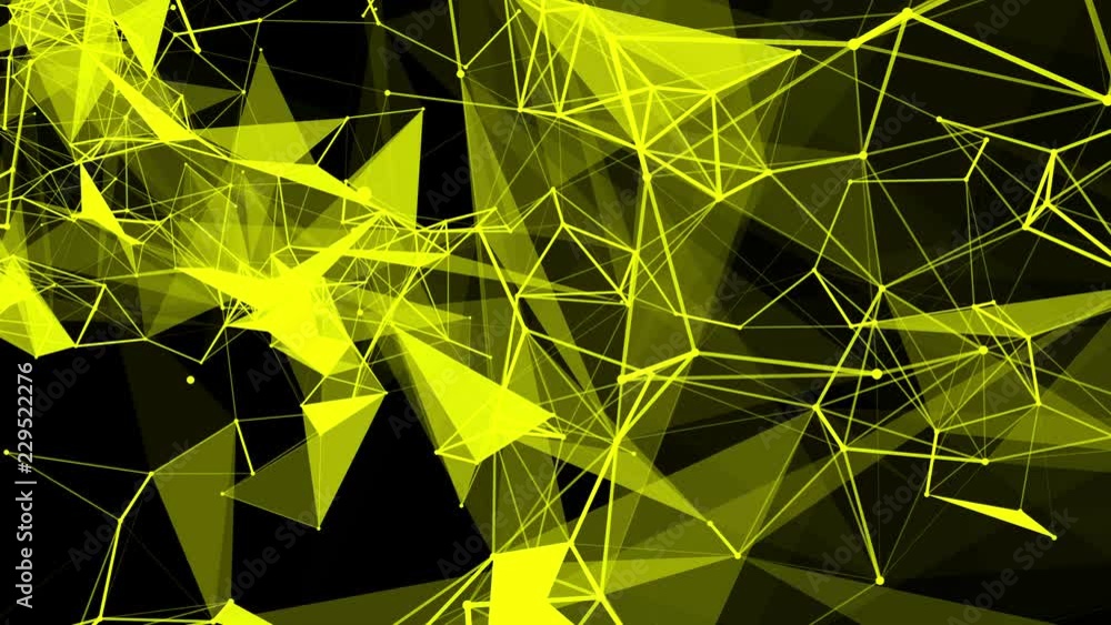 Poster yellow particles are moving slowly against a dark background. abstract animation. 3d rendering