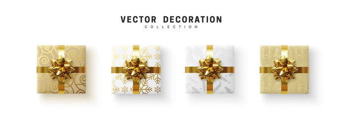 Set of gifts box. Collection realistic gift presents view top.