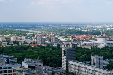 Fototapeta na wymiar Skyline of Warsaw with business buildings and skyscrapers seen from the Palace of Culture and Science