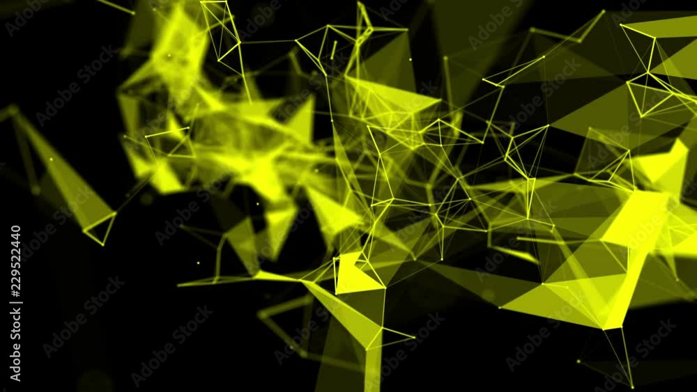 Poster yellow particles are moving slowly against a dark background. abstract animation. 3d rendering