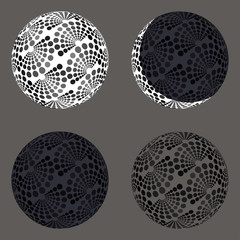 graphic balls moons with dots pattern in silver shades