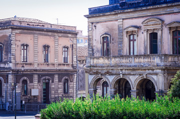 Street view of Catania, Sicily, Italy - beautiful cityscape with ancient buildings, traditional architecture
