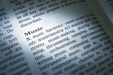 DICTIONARY PAGE SHOWING DEFINITION OF THE WORD MUSIC