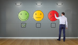 Businessman drawing thin line customer satisfaction rating on the wall