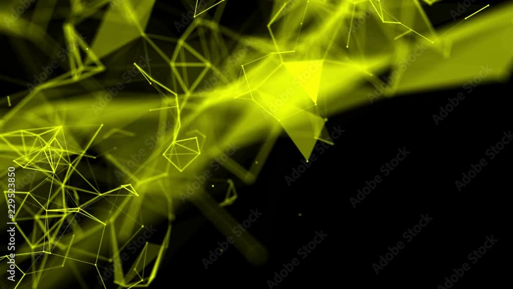 Poster yellow particles are moving slowly against a dark background. abstract animation. 3d rendering